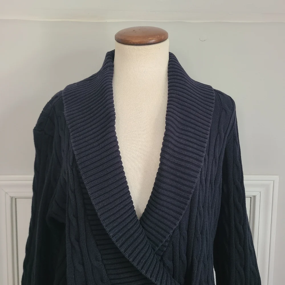 Ralph Lauren Buckle Sweater Womens Size L Cable Knit Preppy Equestrian READ FLAW - Picture 2 of 16